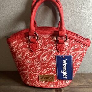 Wrangler Bandana Red and White Paisley Print Purse/Crossbody Vegan Leather
